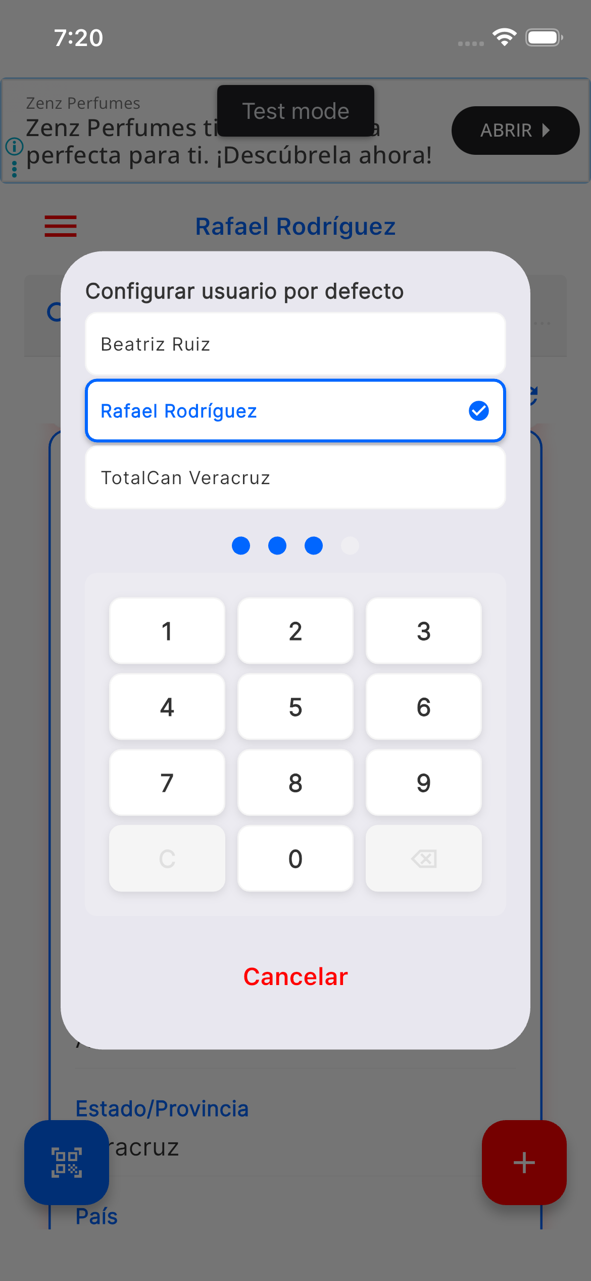 Selección de usuario por defecto y NIP en RedVet